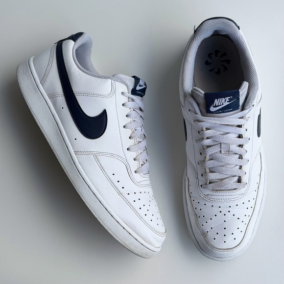 Nike Other - Nike Court Vision Low Mens 10 White Navy Leather Retro Basketball Shoes Y2K